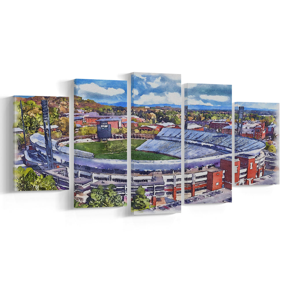 Scott Painting Stadium Watercolor, Albemarle County Virginia Watercolor, Sport Art, Mixed 5 Panel, Canvas Print Wall Art
