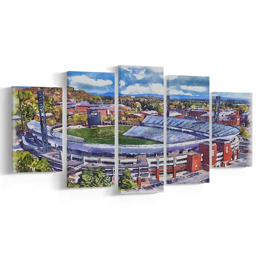 Scott Painting Stadium Watercolor, Albemarle County Virginia Watercolor, Sport Art, Mixed 5 Panel, Canvas Print Wall Art