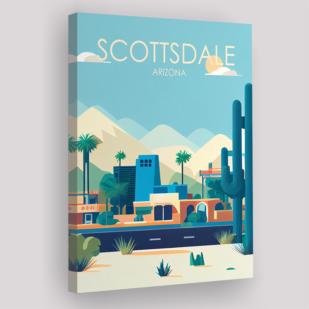 Scottsdale Arizona Retro Art Print, Scottsdale City Wall Art, Canvas Print, Painting Canvas, Living Room Decor