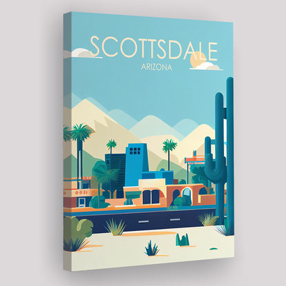 Scottsdale Arizona Retro Art Print, Scottsdale City Wall Art, Canvas Print, Painting Canvas, Living Room Decor