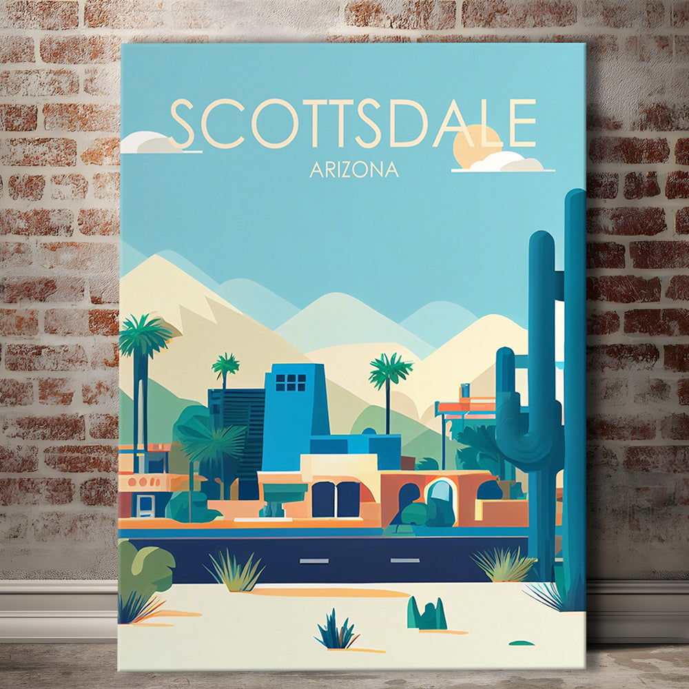 Scottsdale Arizona Retro Art Print, Scottsdale City Wall Art, Canvas Print, Painting Canvas, Living Room Decor