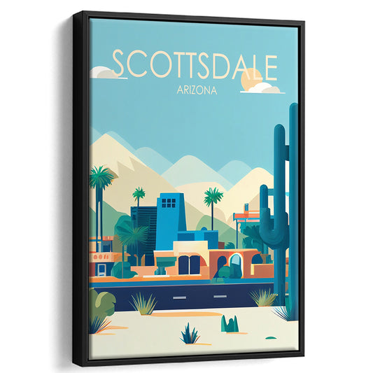 Scottsdale Arizona Retro Art Print, Scottsdale City Wall Art, Floating Framed Canvas Print, Framed Picture, Painting Canvas