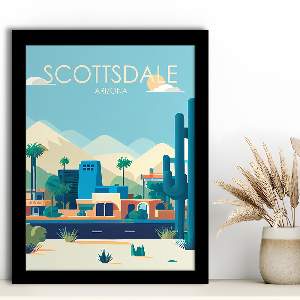 Scottsdale Arizona Retro Art Print, Scottsdale City Wall Art, Framed Art Print, Picture Framed, Painting Art