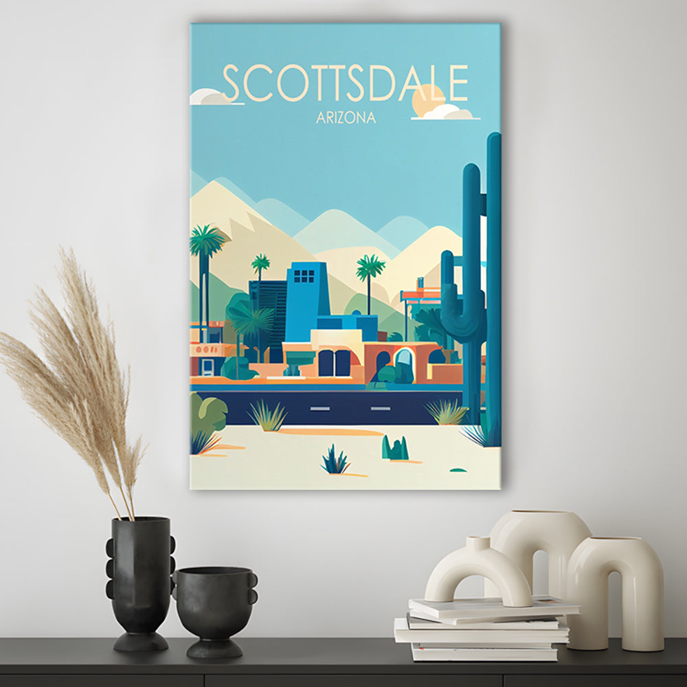 Scottsdale Arizona Retro Art Print, Scottsdale City Wall Art, Canvas Print, Painting Canvas, Living Room Decor