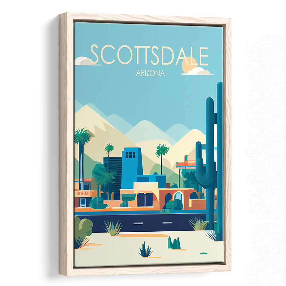 Scottsdale Arizona Retro Art Print, Scottsdale City Wall Art, Floating Framed Canvas Print, Framed Picture, Painting Canvas