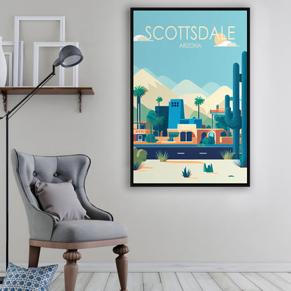 Scottsdale Arizona Retro Art Print, Scottsdale City Wall Art, Floating Framed Canvas Print, Framed Picture, Painting Canvas