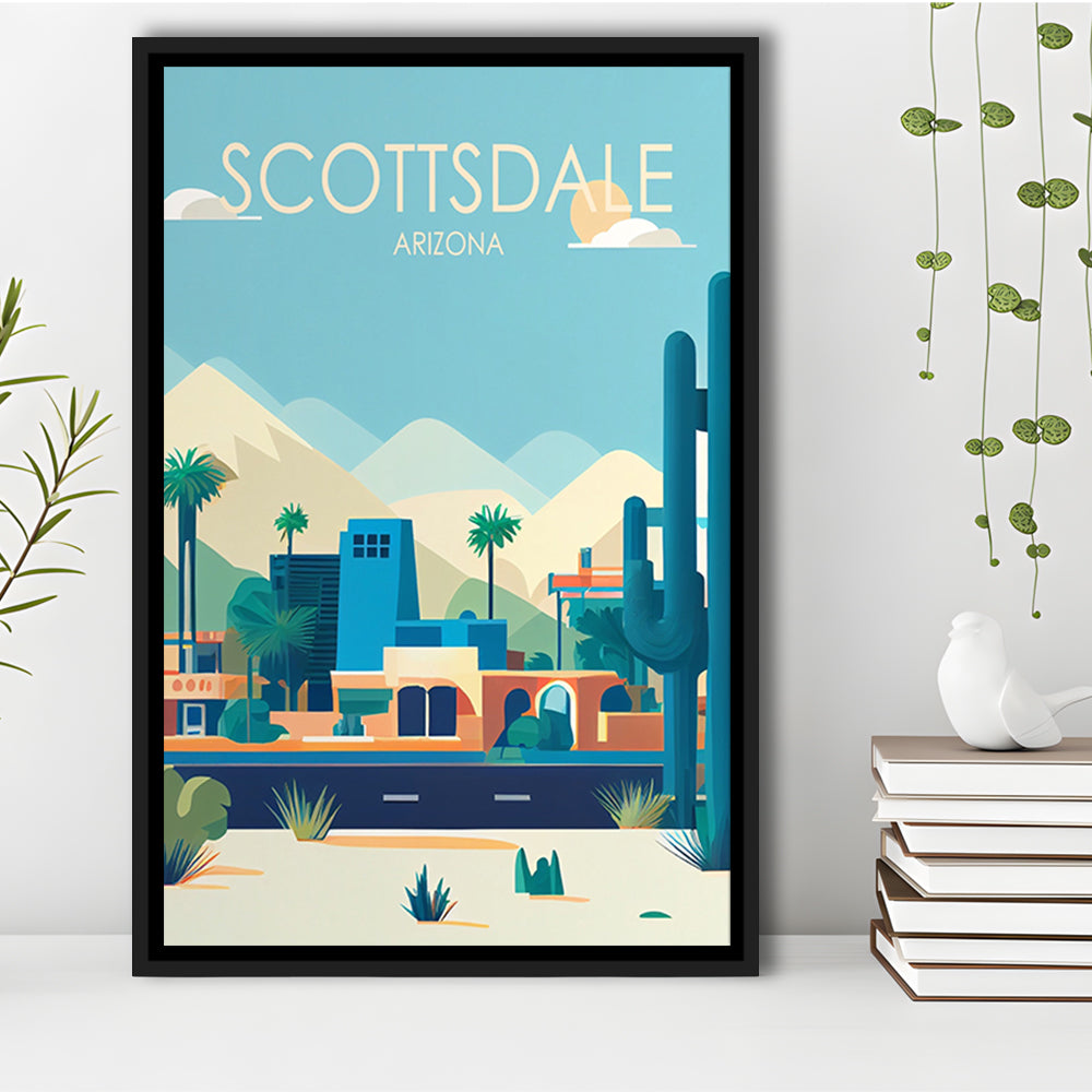 Scottsdale Arizona Retro Art Print, Scottsdale City Wall Art, Floating Framed Canvas Print, Framed Picture, Painting Canvas