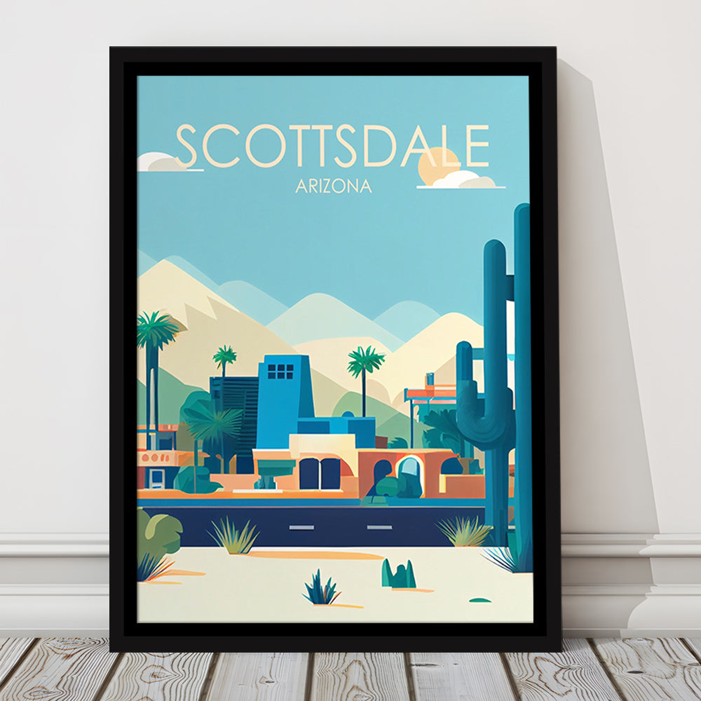 Scottsdale Arizona Retro Art Print, Scottsdale City Wall Art, Floating Framed Canvas Print, Framed Picture, Painting Canvas