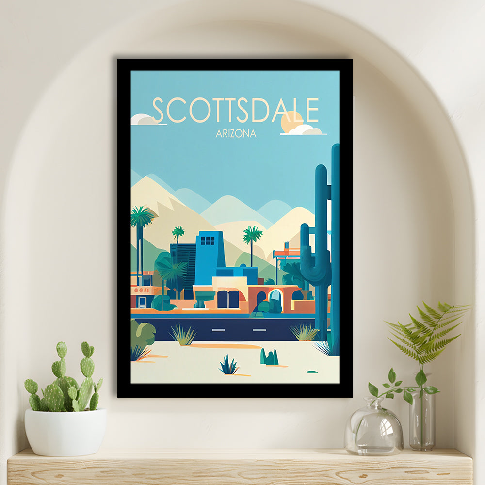 Scottsdale Arizona Retro Art Print, Scottsdale City Wall Art, Framed Art Print, Picture Framed, Painting Art