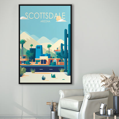 Scottsdale Arizona Retro Art Print, Scottsdale City Wall Art, Floating Framed Canvas Print, Framed Picture, Painting Canvas
