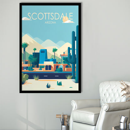 Scottsdale Arizona Retro Art Print, Scottsdale City Wall Art, Framed Art Print, Picture Framed, Painting Art
