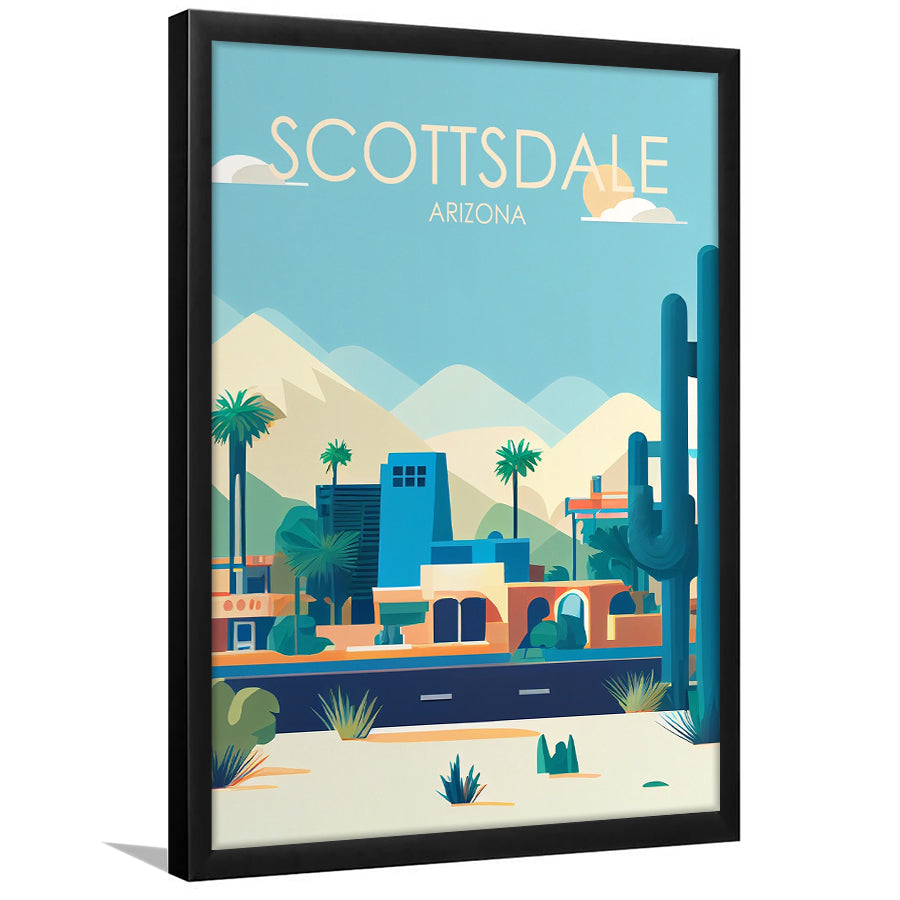 Scottsdale Arizona Retro Art Print, Scottsdale City Wall Art, Framed Art Print, Picture Framed, Painting Art