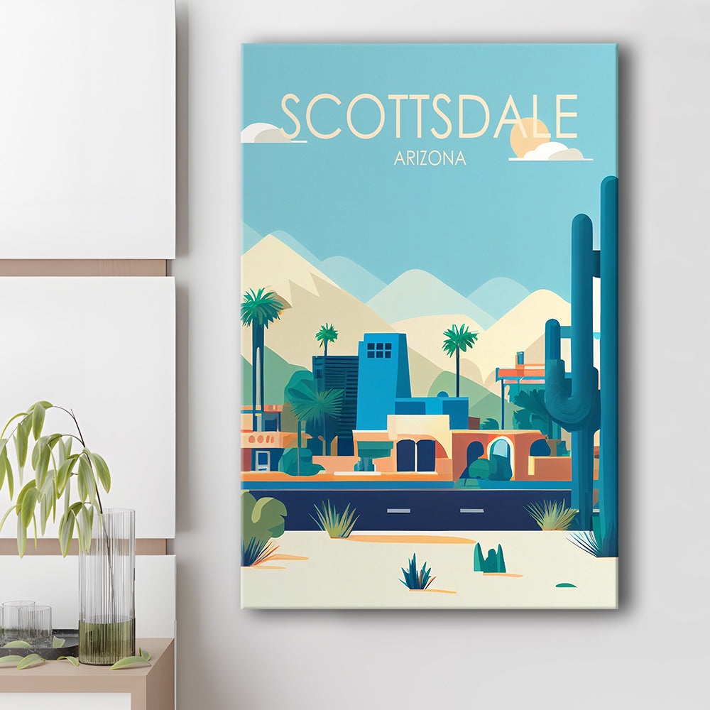 Scottsdale Arizona Retro Art Print, Scottsdale City Wall Art, Canvas Print, Painting Canvas, Living Room Decor