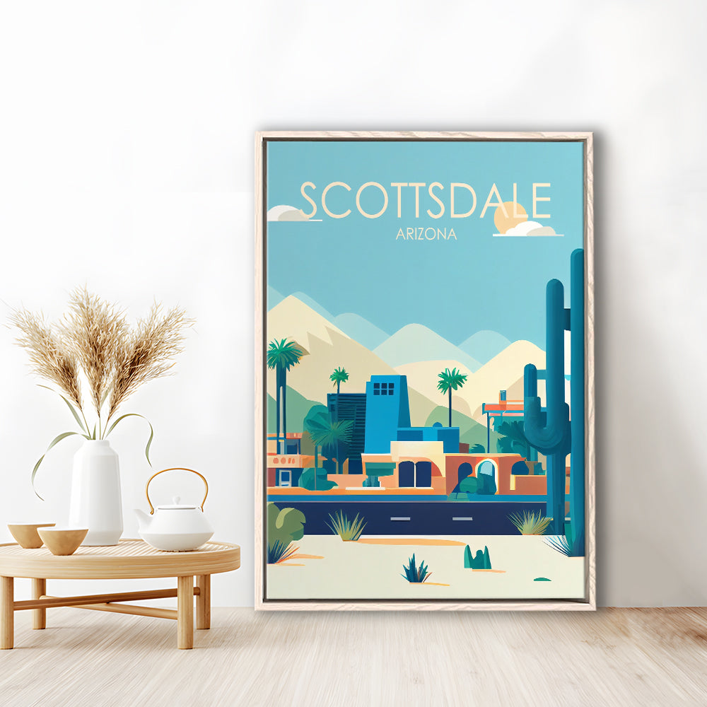 Scottsdale Arizona Retro Art Print, Scottsdale City Wall Art, Floating Framed Canvas Print, Framed Picture, Painting Canvas