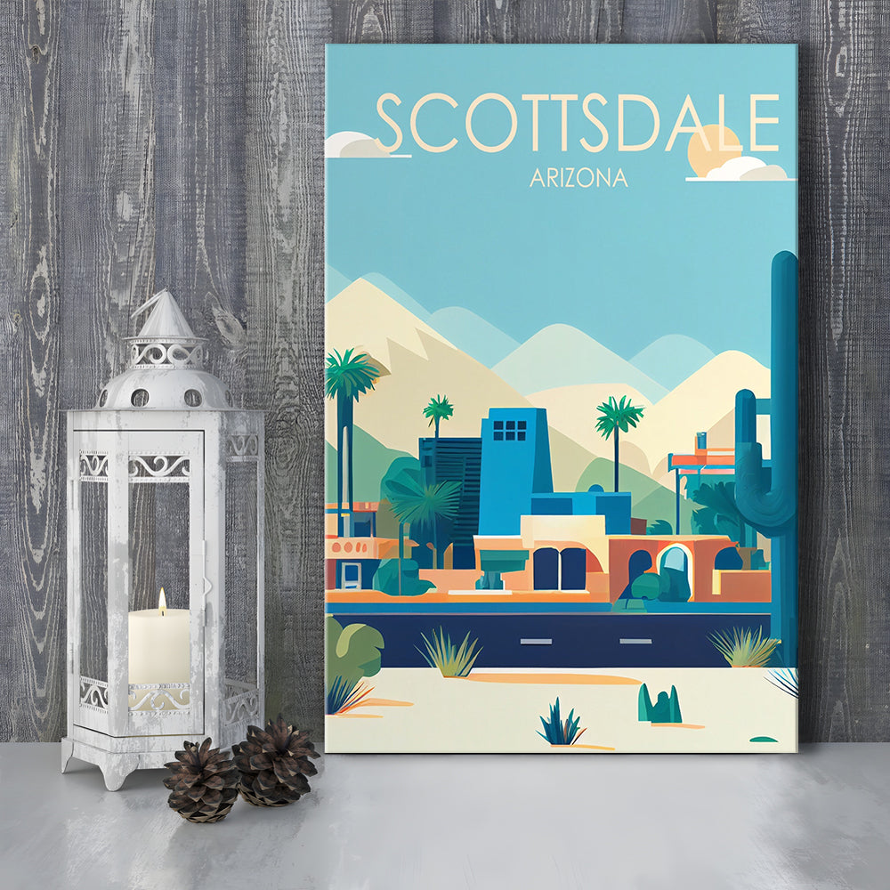 Scottsdale Arizona Retro Art Print, Scottsdale City Wall Art, Canvas Print, Painting Canvas, Living Room Decor