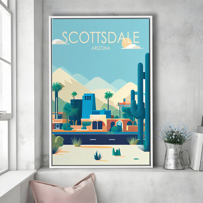 Scottsdale Arizona Retro Art Print, Scottsdale City Wall Art, Floating Framed Canvas Print, Framed Picture, Painting Canvas