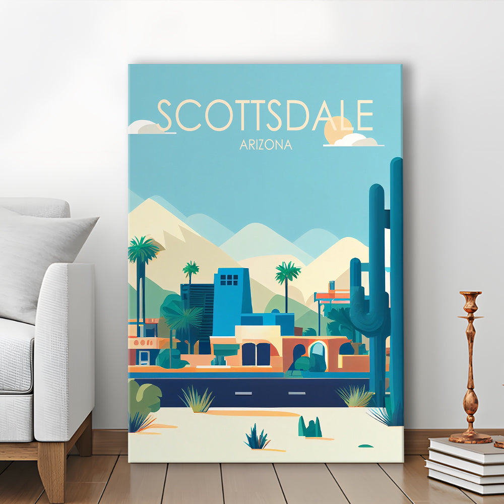 Scottsdale Arizona Retro Art Print, Scottsdale City Wall Art, Canvas Print, Painting Canvas, Living Room Decor
