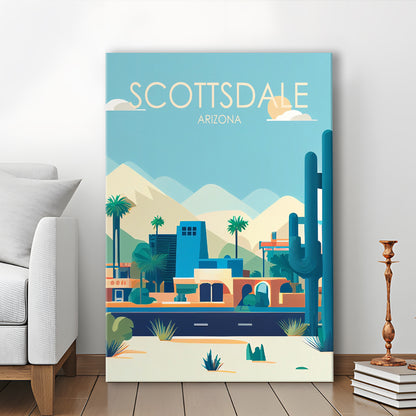 Scottsdale Arizona Retro Art Print, Scottsdale City Wall Art, Canvas Print, Painting Canvas, Living Room Decor