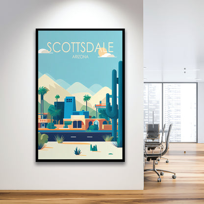 Scottsdale Arizona Retro Art Print, Scottsdale City Wall Art, Framed Art Print, Picture Framed, Painting Art