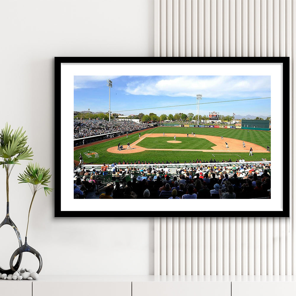Scottsdale Stadium, Stadium Canvas, Sport Art, Gift for him, White Border Framed Art Print Wall Decor