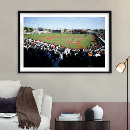 Scottsdale Stadium in Scottsdale, Stadium Canvas, Sport Art, Gift for him, White Border Framed Art Print Wall Decor