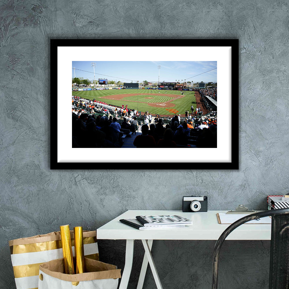 Scottsdale Stadium in Scottsdale, Stadium Canvas, Sport Art, Gift for him, White Border Framed Art Print Wall Decor