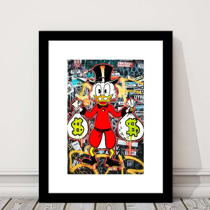 Scrooge McDuck - Alec Monopoly Inspired, Framed Art Print, Luxury Pictures Framed, White Border