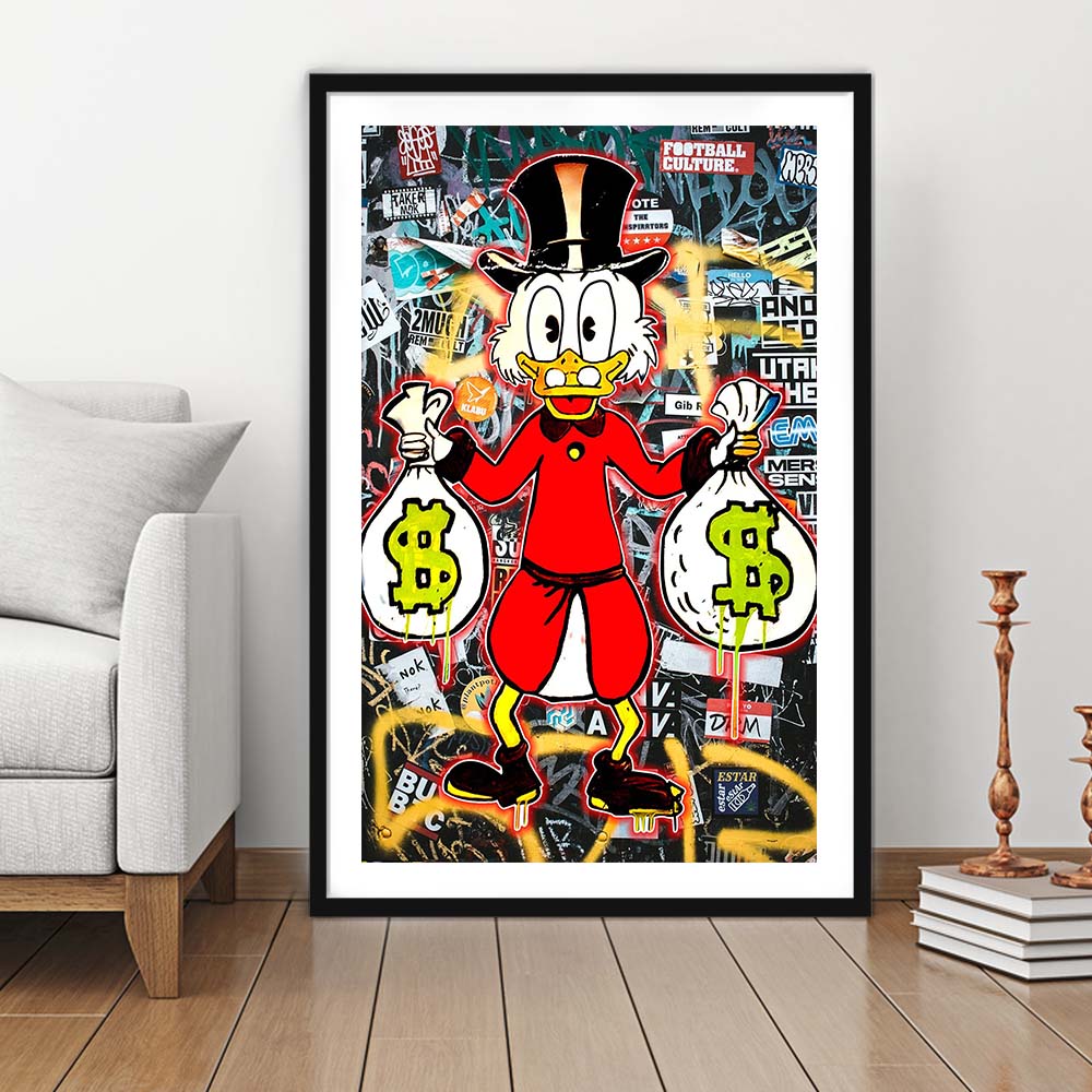 Scrooge McDuck - Alec Monopoly Inspired, Framed Art Print, Luxury Pictures Framed, White Border