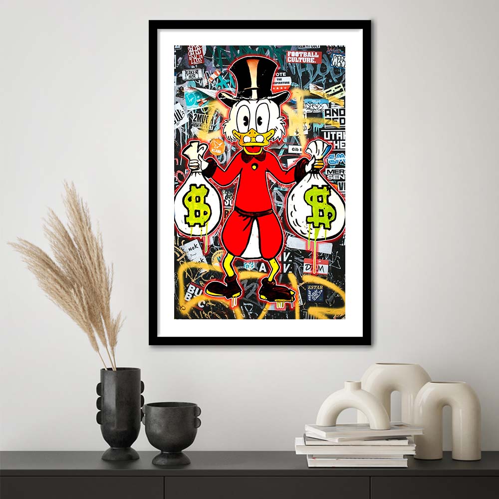 Scrooge McDuck - Alec Monopoly Inspired, Framed Art Print, Luxury Pictures Framed, White Border
