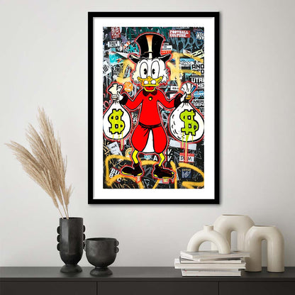 Scrooge McDuck - Alec Monopoly Inspired, Framed Art Print, Luxury Pictures Framed, White Border