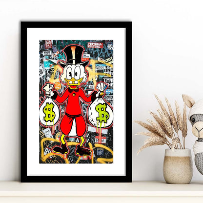 Scrooge McDuck - Alec Monopoly Inspired, Framed Art Print, Luxury Pictures Framed, White Border