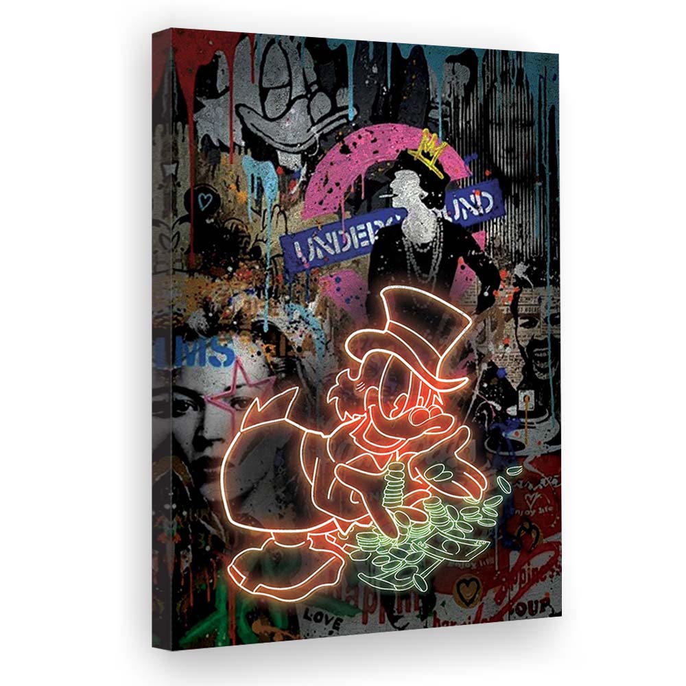 Scrooge McDuck Money Money Neon Sign Effects, Canvas Print, Luxury Wall Art Decor, Modern Art