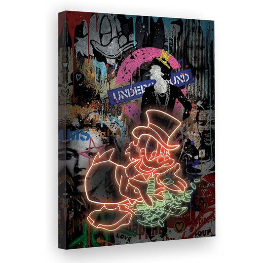 Scrooge McDuck Money Money Neon Sign Effects, Canvas Print, Luxury Wall Art Decor, Modern Art