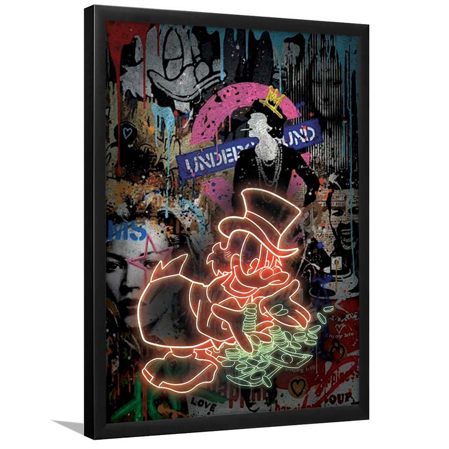 Scrooge McDuck Money Money Neon Sign Effects, Framed Art Print, Picture Framed Wall Art Decor