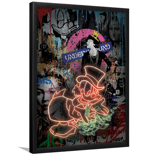 Scrooge McDuck Money Money Neon Sign Effects, Framed Art Print, Picture Framed Wall Art Decor