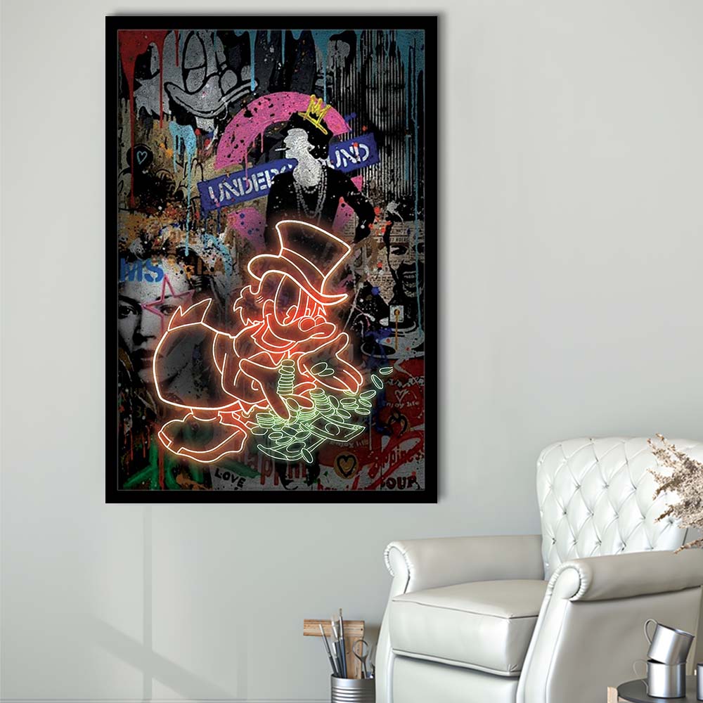Scrooge McDuck Money Money Neon Sign Effects, Framed Art Print, Picture Framed Wall Art Decor