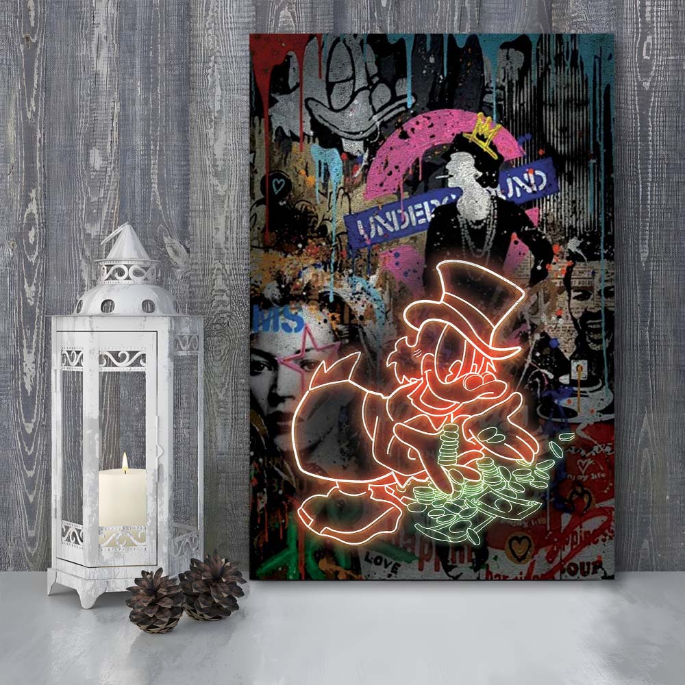 Scrooge McDuck Money Money Neon Sign Effects, Canvas Print, Luxury Wall Art Decor, Modern Art