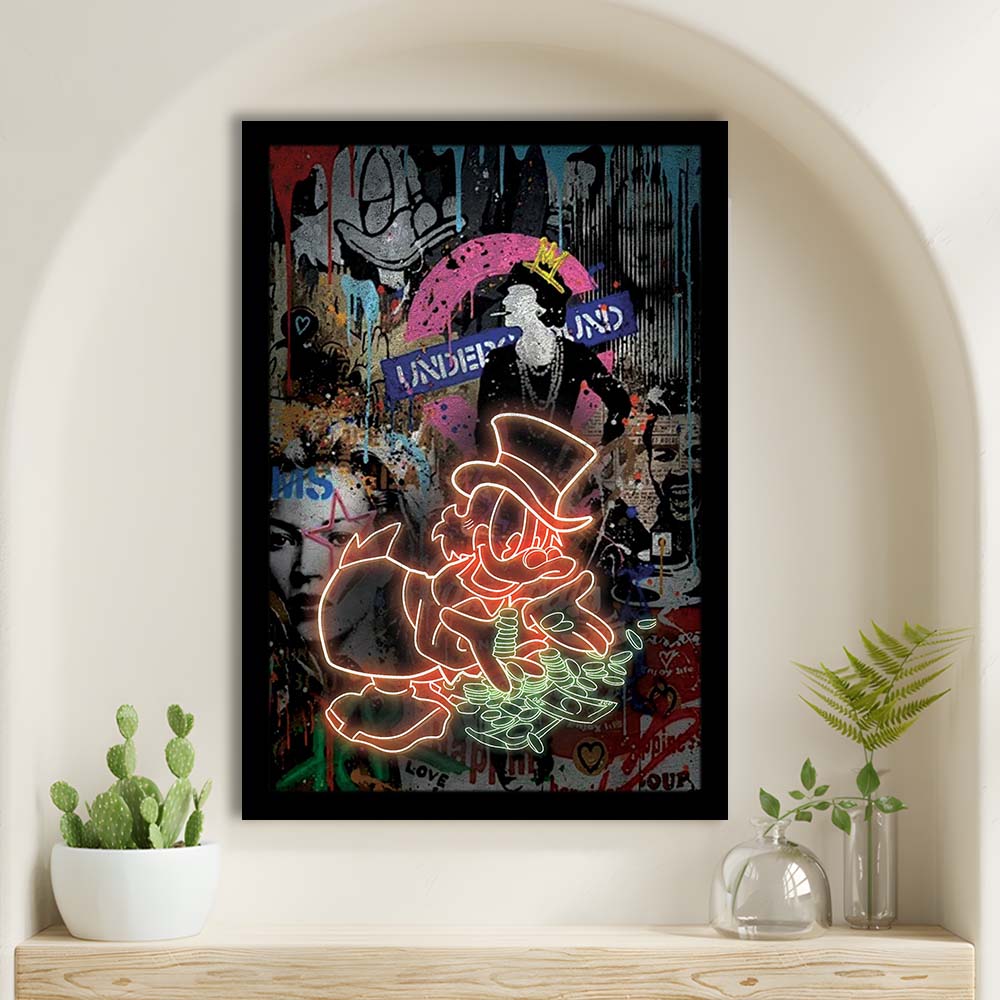 Scrooge McDuck Money Money Neon Sign Effects, Framed Art Print, Picture Framed Wall Art Decor