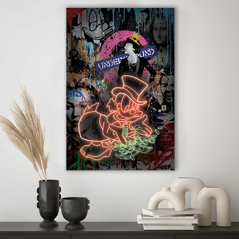 Scrooge McDuck Money Money Neon Sign Effects, Canvas Print, Luxury Wall Art Decor, Modern Art