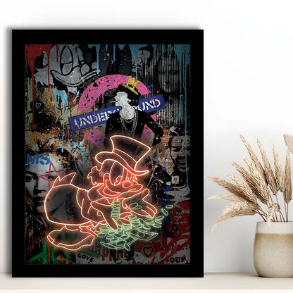 Scrooge McDuck Money Money Neon Sign Effects, Framed Art Print, Picture Framed Wall Art Decor