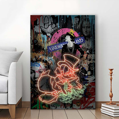 Scrooge McDuck Money Money Neon Sign Effects, Canvas Print, Luxury Wall Art Decor, Modern Art