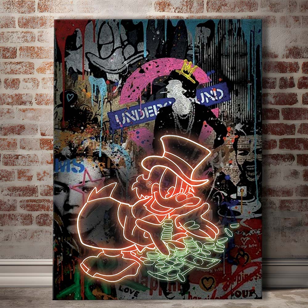 Scrooge McDuck Money Money Neon Sign Effects, Canvas Print, Luxury Wall Art Decor, Modern Art