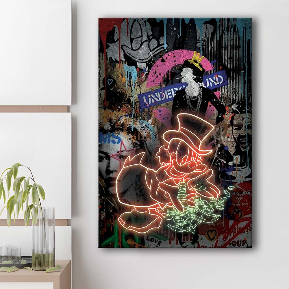 Scrooge McDuck Money Money Neon Sign Effects, Canvas Print, Luxury Wall Art Decor, Modern Art