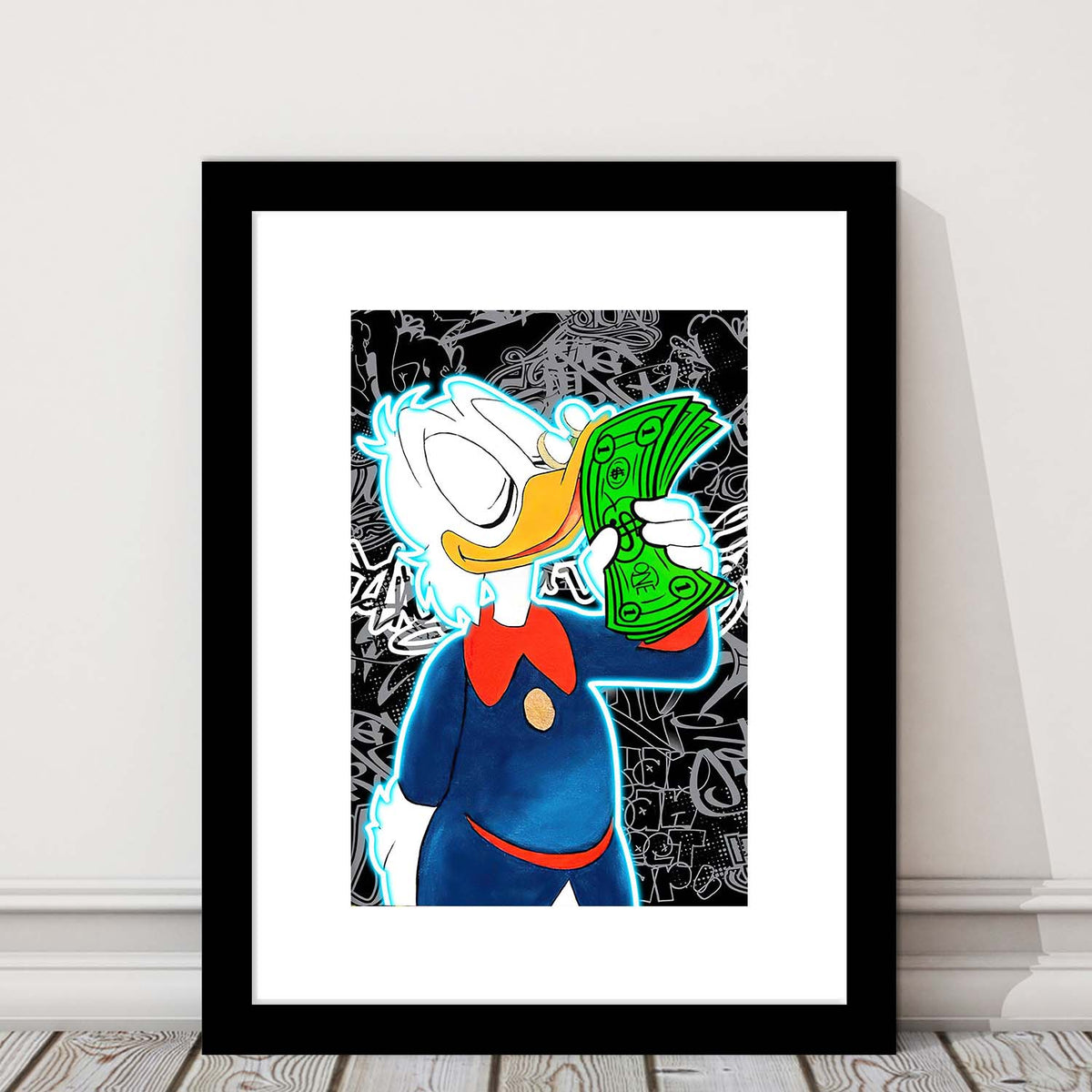 Scrooge McDuck Money On My Mind, Framed Art Print, Luxury Pictures Framed, White Border