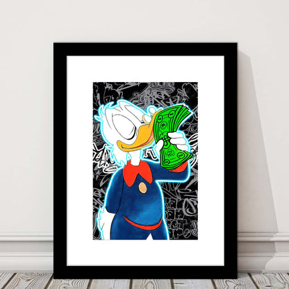 Scrooge McDuck Money On My Mind, Framed Art Print, Luxury Pictures Framed, White Border