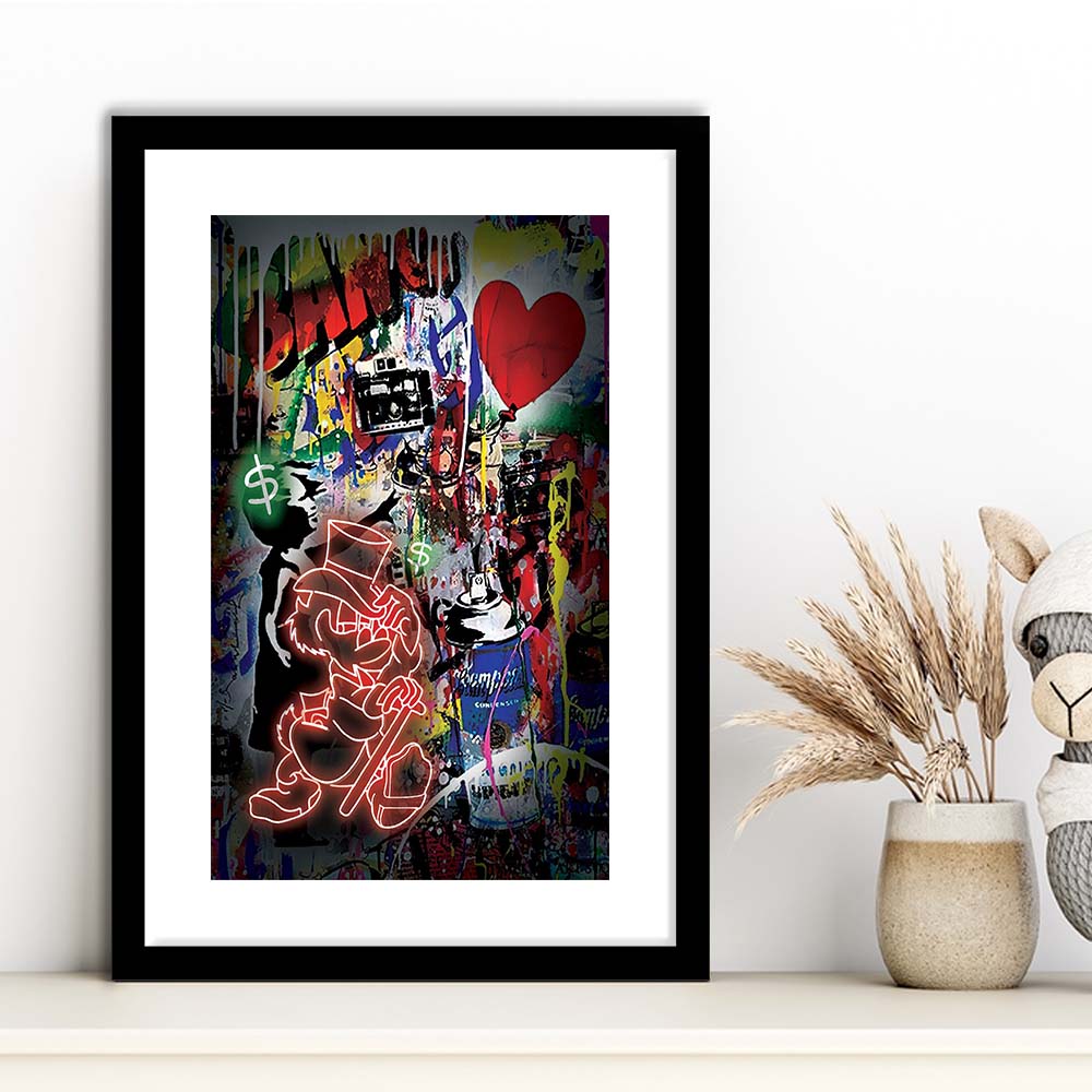 Scrooge McDuck Neon Sign Effects, Framed Art Print, Luxury Pictures Framed, White Border