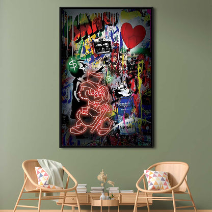 Scrooge McDuck Neon Sign Effects, Framed Canvas Print, Floating Frame, Luxury Wall Art Decor