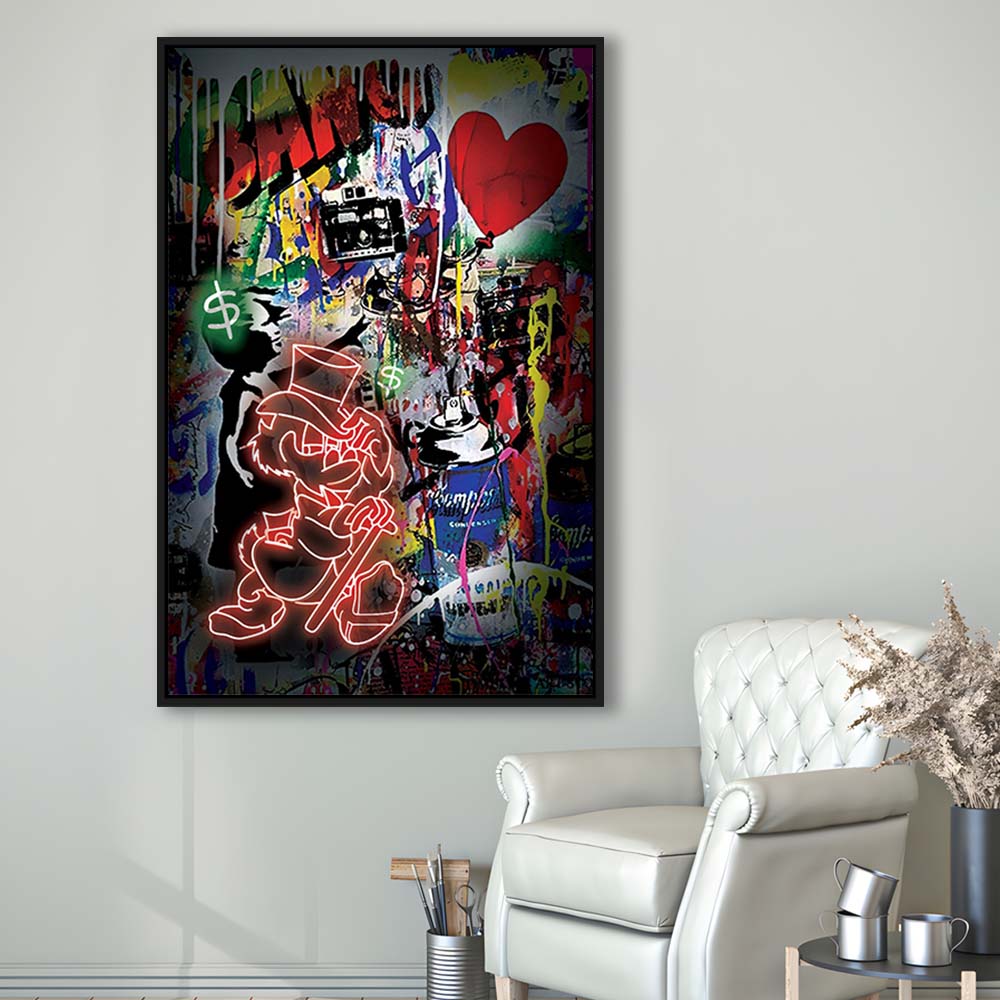Scrooge McDuck Neon Sign Effects, Framed Canvas Print, Floating Frame, Luxury Wall Art Decor