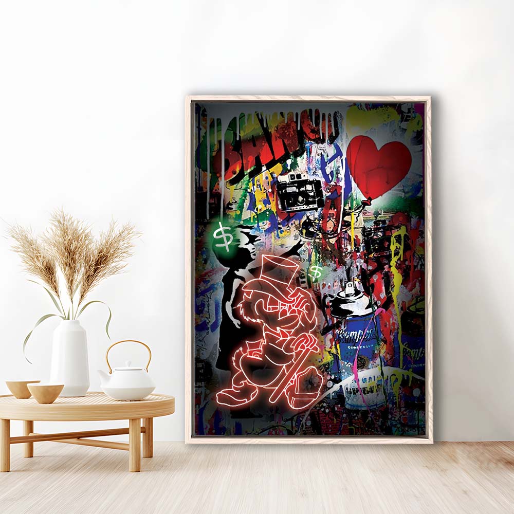 Scrooge McDuck Neon Sign Effects, Framed Canvas Print, Floating Frame, Luxury Wall Art Decor