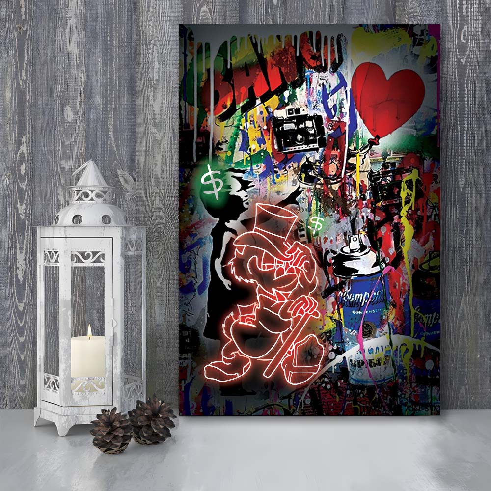Scrooge McDuck Neon Sign Effects, Canvas Print, Luxury Wall Art Decor, Modern Art